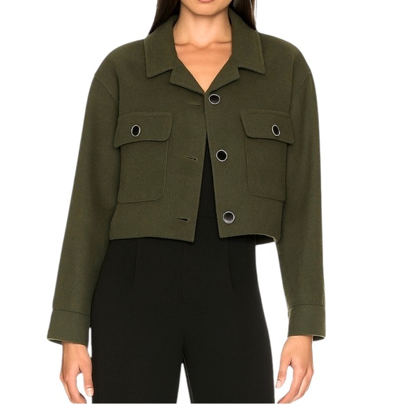 HOUSE OF HARLOW 1960 Wool Blend Cropped Jacket Olive Green Size S - Picture 2 of 11